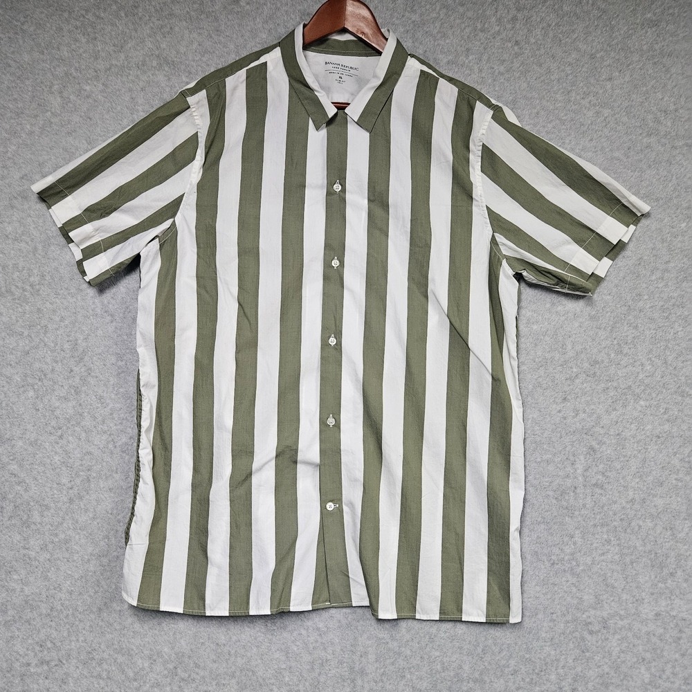 Banana Republic Luxe Poplin Green White Striped Button-Up Shirt Tall XL Slim Fit